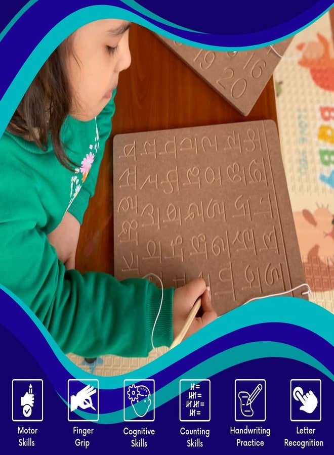 CRYA Hindi Educational Tracing Wooden Board for Kids | Handwriting, Counting and Learning Montessori Slates | Reversible Set of 2 Puzzles (Hindi Varanmala and Hindi Numbers) - Image 3